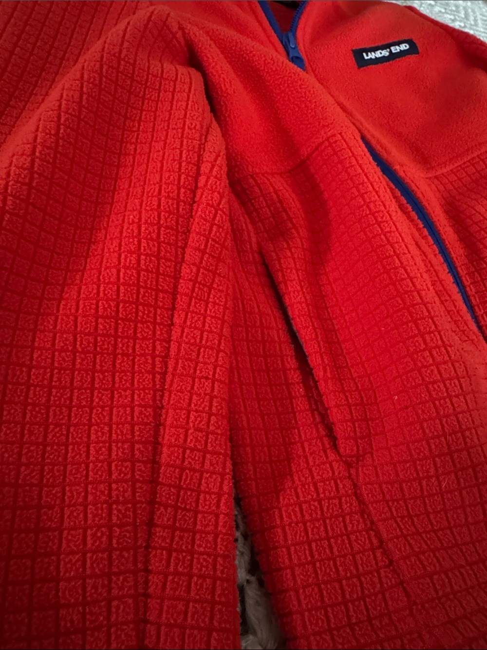 Lands' End Red Full-Zip Fleece with Blue Accents - Picture 3 of 6
